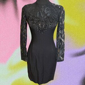 VTG Jessica McClintock 80s lace & beaded dress size 8